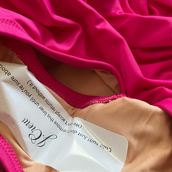 J Crew Fuchsia Hot Pink Ruched V Neck One Piece Swimsuit Bathing Suit NEW - Picture 10 of 11